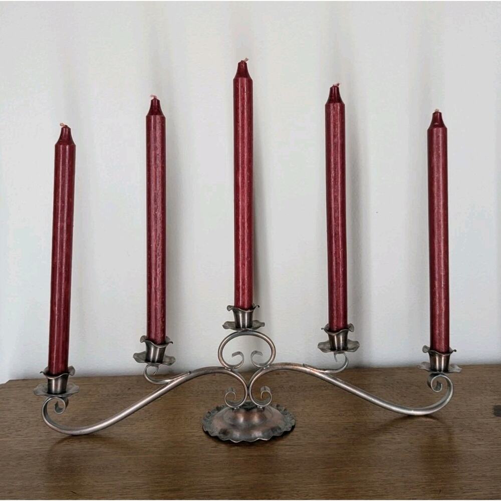 Vintage Gregorian Solid Rose Copper 5 Candle Holder Long Centerpiece Candelabra